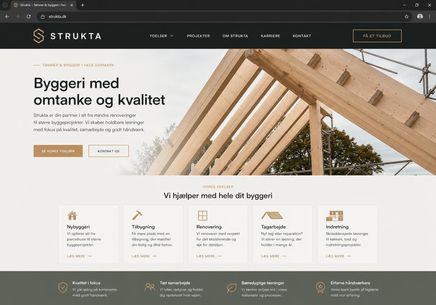 Struktas hjemmeside vist på computer