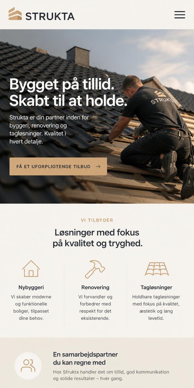Struktas hjemmeside vist på mobil